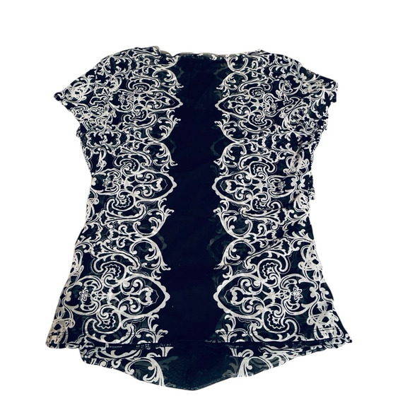 NWT Macys B&W Baroque Mesh Ruched V-Neck Top XL I.N.C. International Concepts - Picture 4 of 9